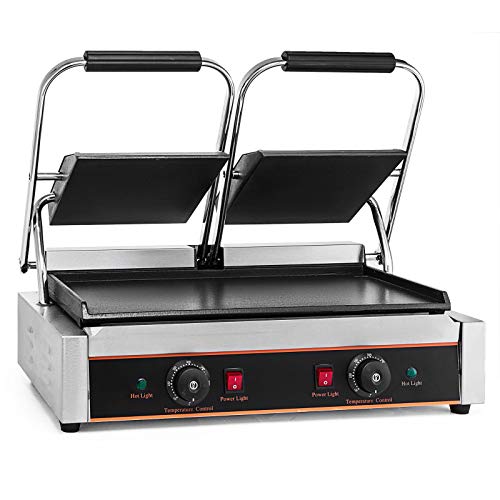 Cueffer 3600W Parrilla Eléctrica de Acero Inoxidable 220 V 50 HZ Sandwichera Parrilla Electrica con Placa Plana Doble Sandwich Press para la Cocina, Restaurante, Fiesta (LD-813E)
