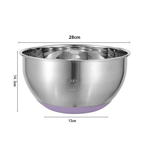 Cuencos Cocina Cuenco Mezcladores de Bol Acero Inoxidable con Base de Silicona Antideslizante Grande Bol Ensalada, 28cm