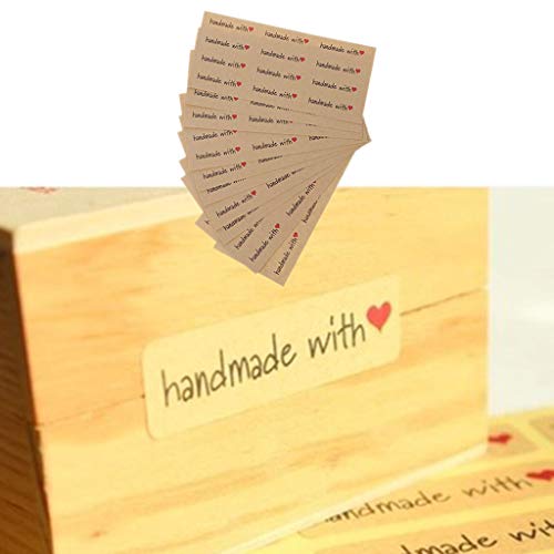 cuigu 120 pcs de la mano con amor corazón rústico adhesivos con la mano Kraft autoadhesivo adhesivos con la mano productos embalaje tuercas panadería decorativo cachetage embalaje