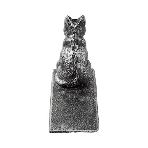 Cuña para puerta de gato de hierro fundido estilo vintage, cómoda | acabado decorativo encantador, parte inferior de fieltro antiarañazos acolchada que protege los suelos | en color plateado con negro