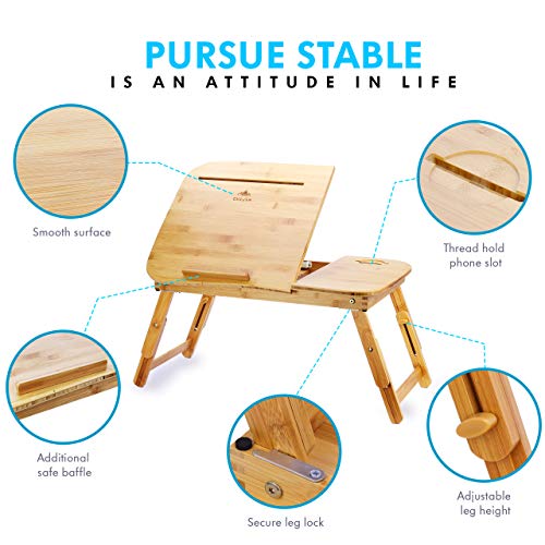 CURVAN - Mesa Plegable para Ordenador Portatil de Bambu + Alfombrilla de Regalo | Bandeja para Cama y Sofa | 58x38x31cm | Mesita Auxiliar Ajustable y Portable | Atril Liso| Comer, Leer, Estudiar.