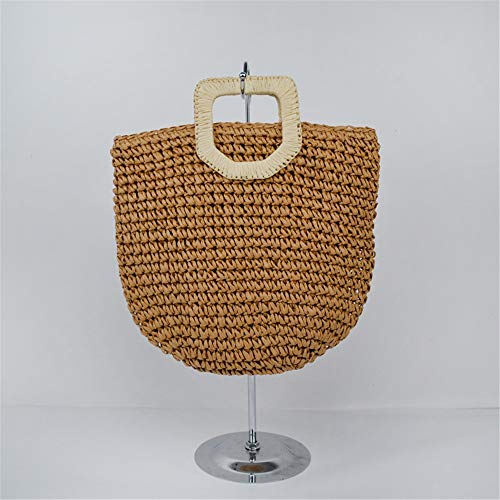 CuteLife Bolsa de Paja Tejidos a Mano de Ganchillo de Papel Redondo Grande de la Torta de Paja Bolsa de Playa Ocio Bolso Bolso Bolso Regalos navideños (Color : Marrón, Size : One Size)