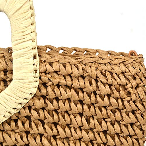 CuteLife Bolsa de Paja Tejidos a Mano de Ganchillo de Papel Redondo Grande de la Torta de Paja Bolsa de Playa Ocio Bolso Bolso Bolso Regalos navideños (Color : Marrón, Size : One Size)