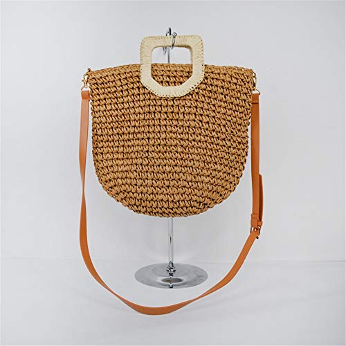 CuteLife Bolsa de Paja Tejidos a Mano de Ganchillo de Papel Redondo Grande de la Torta de Paja Bolsa de Playa Ocio Bolso Bolso Bolso Regalos navideños (Color : Marrón, Size : One Size)