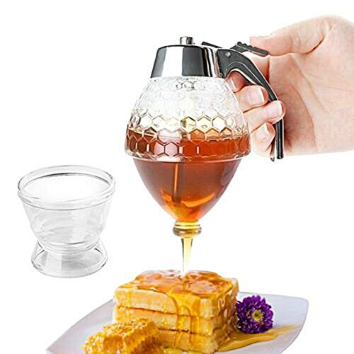 Cutogain Dispensador de Miel, Contenedor de Almacenamiento de Miel, Cristal de Cristal Dispensador de Miel Botella Transparente de contenedor de Almacenamiento de Miel
