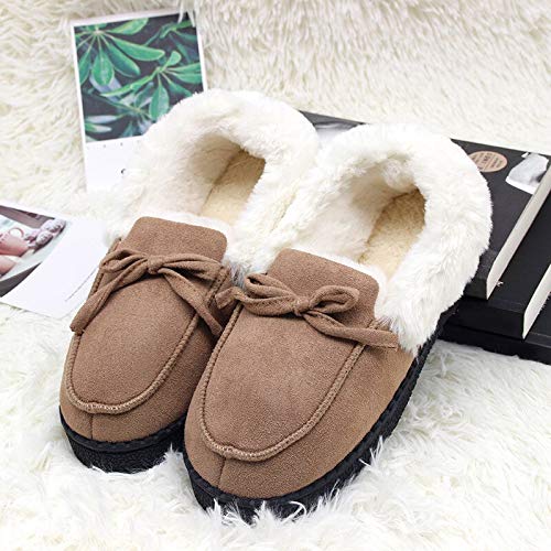 Cuzzhtzy - Zapatillas de invierno para mujer, diseño de pajarita de peluche, para interior o dormitorio, color café, tamaño: 36 37