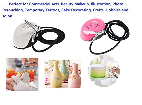CYBERNOVA Mini conjunto de compresor de aerógrafo Kit de aerógrafo de pistola de pulverización de doble acción para maquillaje, decoración de pasteles, manualidades, pintura de uñas, arte (rojo)