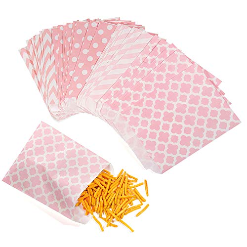 Czemo 100pcs Bolsas Papel Colores Pequeñas Boda de la Barra de Caramelo Bolsas de Regalo del Partido Bolsas de Papel Bolsa (Rosado)