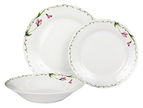 Dajar 18 piezas. Vajilla PRESILLA DOMOTTI, porcelana, blanco/rosa/verde, 43,5 x 10,5 x 23,8 cm, unidades