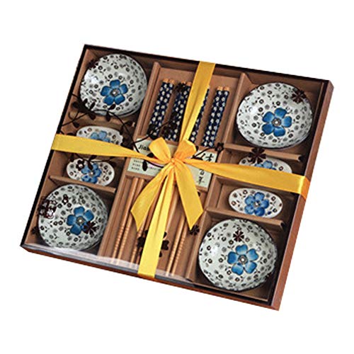 Dätenky - Juego de cubiertos de cerámica para sushi, para cuatro personas, platos, palillos y palillos, color azul