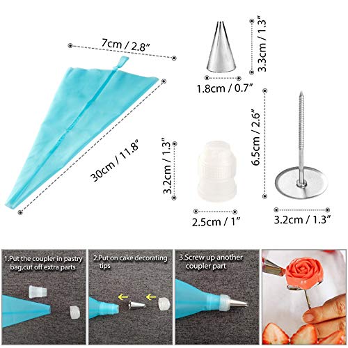 Dawoo Suministros de Kit de decoración de Pasteles de 40 Piezas, con Plato Giratorio de aleación de Aluminio de 28 cm y Bolsas de pastelería Desechables Accesorios de Modelado de espátula, etc.