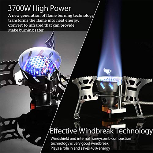 Dazspirit Estufa de Gas Portátil Para Camping, Mini Quemador 3700W para Mochileros de Picnic con Encendido Piezoeléctrico, A Prueba de Viento, Estuche Portátil