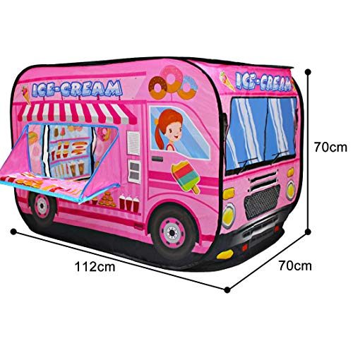 deAO Casita de Juegos Carpa Infantil Tienda con Diseño Pop Up Auto Armable Montaje Rápido Actividades Recreativas al Interior Exterior Área de Recreo (Heladería, Camión de los Helados)