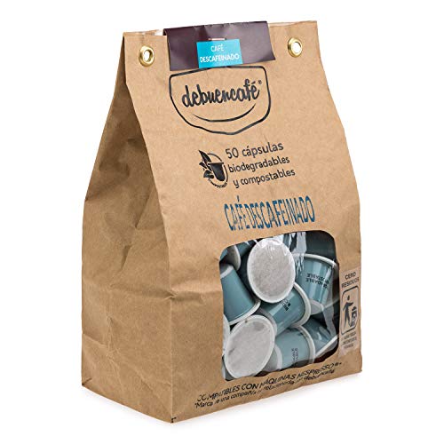 debuencafé. 50 Cápsulas Compostables de Café Ecológico Descafeinado. Compatibles con Nespresso ®