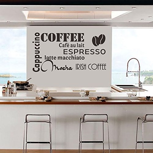 decalmile Negro Pegatinas De Pared Letras and Frases Cappuccino Espresso Mocha Latte Cocina Adhesivos Pared Desmontable Vinilos Decorativos para Comedor De Cocina Cafetería