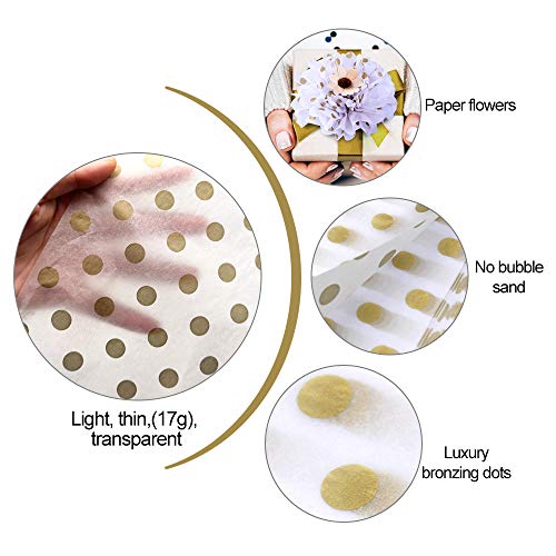 DECARETA 50 Hojas Papel de Regalo Metálico Dorado para Envolver Regalos,Papel de Seda de Lunares Papel de Embalaje de Puntos para Decoración de Fiesta Manualidades de Regalos-50 * 70CM