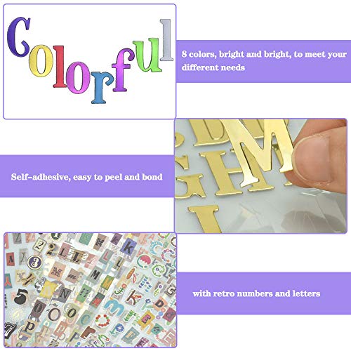DECARETA Pegatina de letras y números, calcomanía colorida del alfabeto, 14 hojas de calcomanías de vinilo, calcomanías para álbumes de letras, letras autoadhesivas para pequeños regalos artesanales