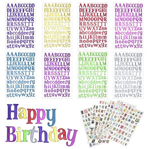 DECARETA Pegatina de letras y números, calcomanía colorida del alfabeto, 14 hojas de calcomanías de vinilo, calcomanías para álbumes de letras, letras autoadhesivas para pequeños regalos artesanales