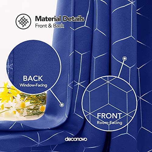 Deconovo Cortinas Opacas Diseño Rombo Plateadas para habitación con Ojales 2 Piezas 140 x 229 cm Azul Oscuro