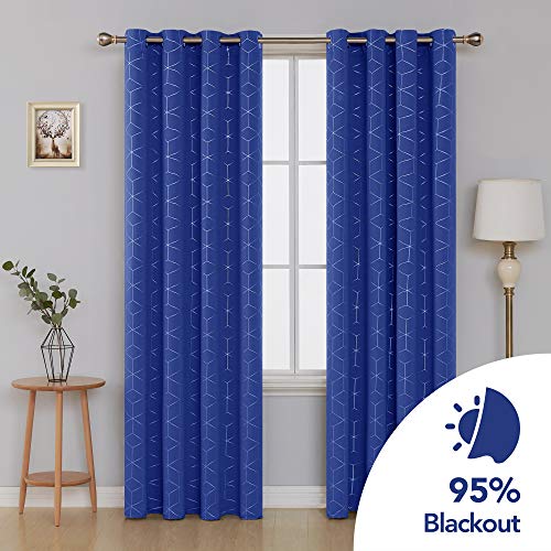 Deconovo Cortinas Opacas Diseño Rombo Plateadas para habitación con Ojales 2 Piezas 140 x 229 cm Azul Oscuro