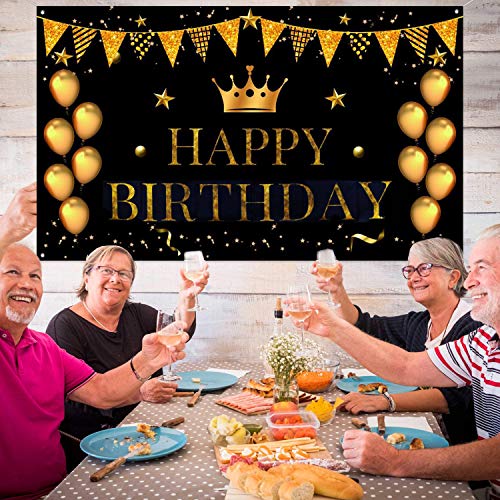 Decoración de Fiesta de Cumpleaños Extra Grande Cartel Póster de Tela de Cumpleaños Fondo de Foto Props Pancarta de Fondo para Feliz Cumpleaños Celebración 180 * 110cm (Negro)