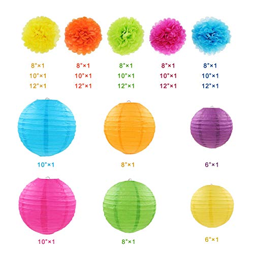 Decoración de Fiesta Pompom Flores,Abanicos de Papel Bola,Kit de Fiesta de Pompones,Papel para Colgar Bola Decoración,pompones de papel,Flores Decoracion Cumpleaños (18 set)