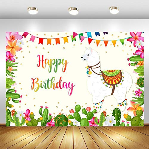 Decoración De La Pared De Fondo Fotografía De Fiesta Temática De Cumpleaños Fiesta Fondo De Cumpleaños Alpaca Blanca Fotografía De Cactus Verde Fondo Floral Puntos Dorados Postre Mesa Banner