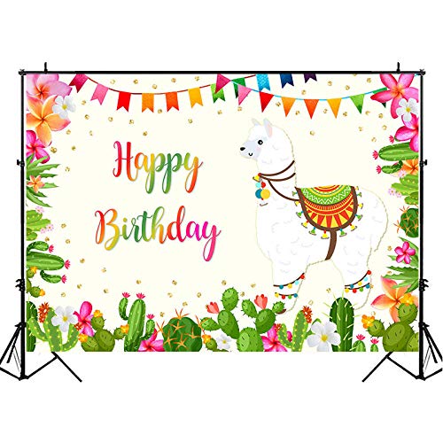 Decoración De La Pared De Fondo Fotografía De Fiesta Temática De Cumpleaños Fiesta Fondo De Cumpleaños Alpaca Blanca Fotografía De Cactus Verde Fondo Floral Puntos Dorados Postre Mesa Banner