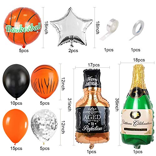 Decoracion fiesta cumpleaños, globos de baloncesto, globos de látex de color naranja negro, pancarta HAPPY BIRTHDAY, adorno de pastel de baloncesto para Decoración de fiesta temática deportiva