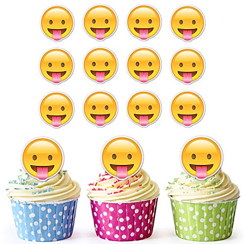 Decoración para pastelitos o tartas con diseño de emoji con la lengua fuera (12 unidades)