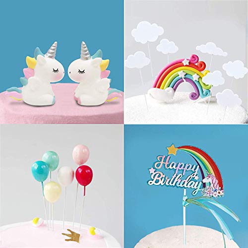 Decoración para Tarta Unicorn Cake Topper Cloud Rainbow Star Balloon Feliz Cumpleaños, Bandera Cake Topper Decoraciones de Pasteles Comestibles