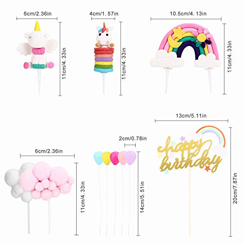 Decoracion Tarta Unicornio, Cake Topper Decorar Tartas Globos Arcoiris Nube Happy Birthday Banderines de Pasteles Fiesta de la Fiesta de Bienvenida al Bebé Cumpleaños Niñas Niños