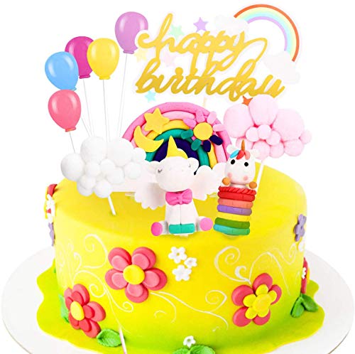 Decoracion Tarta Unicornio, Familybox Decoraciones de Pasteles Unicorn Cake Topper para la Fiesta de Bienvenida bebé cumpleaños niñas Niños 11 Piezas