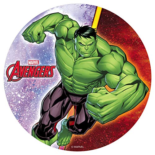 Decoración Tartas de Cumpleaños Infantiles en Disco de Oblea Comestible - Personaje Avengers Hulk - 20 cm