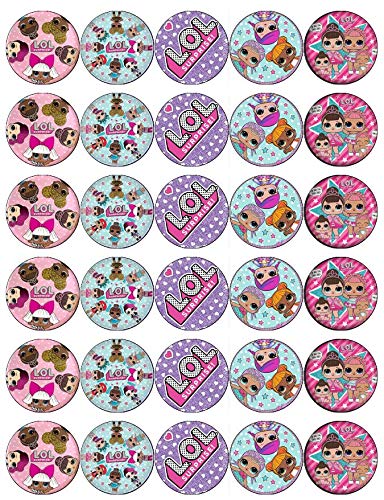 Decoraciones comestibles con diseño de muñecas LOL, oblea de papel, para tartas y cupcakes de cumpleaños, 30 unidades