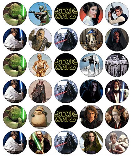 Decoraciones comestibles con diseño de Star Wars, oblea de papel, para tartas y cupcakes de cumpleaños, 30 unidades