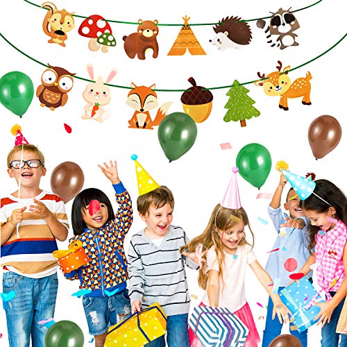 Decoraciones Forestales (36 Piezas) - Decoraciones Animales Del Bosque Partido Globos, Guirnaldas De Papel Para Las Decoraciones De La Fiesta De Cumpleaños De Los Niños Forestales Amigos Temas Partido