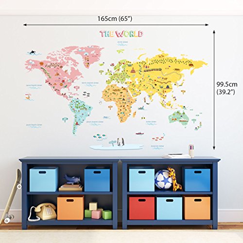 DECOWALL DLT-1616N Mapamundi de Color Vinilo Pegatinas Decorativas Adhesiva Pared Dormitorio Salón Guardería Habitación Infantiles Niños Bebés (Extra Grande) (English Ver.)