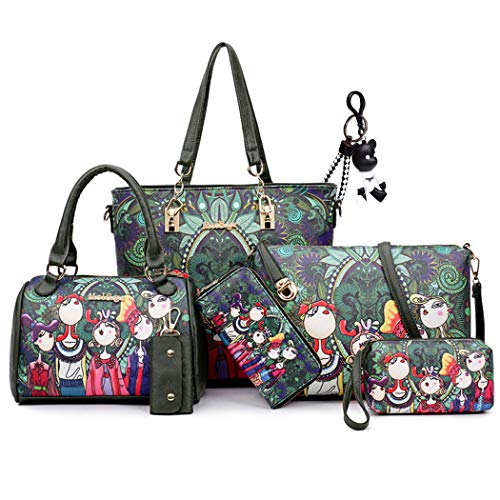 DEERWORD Para mujer Bolsos bandolera Carteras de mano Bolsos totes Carteras de mano con asa Cuero 6pcs Set Verde