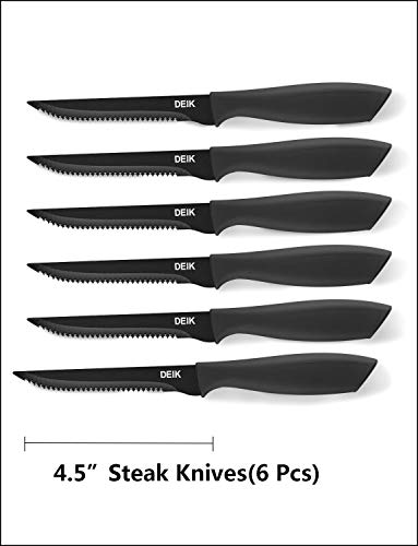 Deik Juego de Cuchillos de Cocina con Soporte Acrílico | 16 Piezas Set Cuchillos Cocina | Negro BO Oxidación Acero Inoxidable de Alto Carbono - Súper Afilado, Antioxidante y Anticorrosión