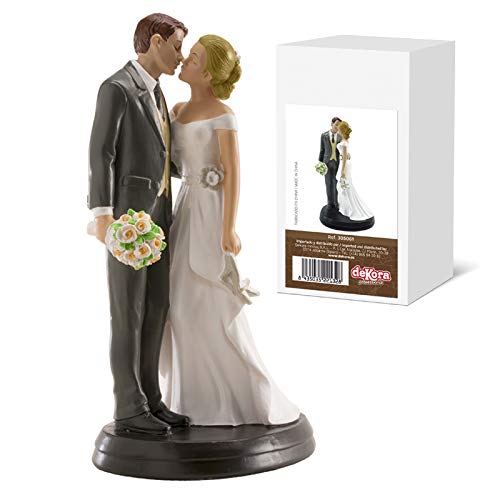 Dekora-305061 Decoracion tartas de boda - Figuras de Novios Abrazados Besandose 18 cm, Color blanco (305061)
