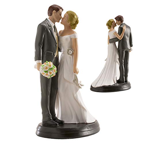 Dekora-305061 Decoracion tartas de boda - Figuras de Novios Abrazados Besandose 18 cm, Color blanco (305061)