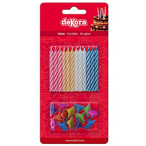 dekora Blister Set de 12 Vela de Cumpleaños Multicolor con Sopor, Cera, 18.5 x 8.9 x 1 cm, Unidades