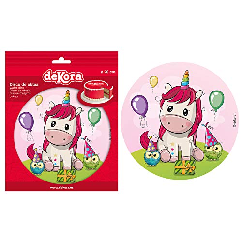 Dekora- Decoracion Tartas de Cumpleaños Infantiles en Disco de Oblea de Bebé Unicornio-20 cm (145096)