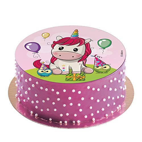 Dekora- Decoracion Tartas de Cumpleaños Infantiles en Disco de Oblea de Bebé Unicornio-20 cm (145096)