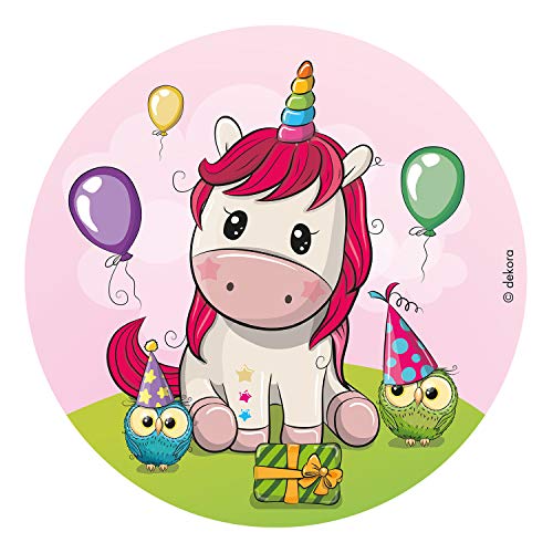 Dekora- Decoracion Tartas de Cumpleaños Infantiles en Disco de Oblea de Bebé Unicornio-20 cm (145096)