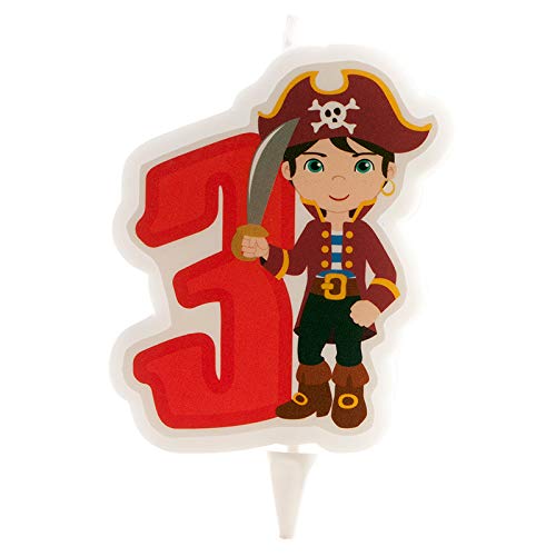 Dekora- Vela de Cumpleaños 2D de Pirata para Tartas Infantiles - Numero 3 (345257)