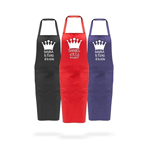 Delantal cocina personalizado .con la frase:" (nombre) el Rey de la cocina, (nombre) la reina de la cocina". Varios colores. Regalo SOLIDARIO.