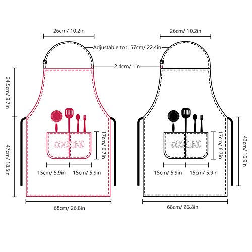 Delantal de Cocina Impermeable con Bolsillos Correa para Cuello Ajustable Delantales Hombre Mujer Delantal Cocinero Mandil para Jardinería Restaurante Barbacoa Cocinar Hornear 2 Piezas (Rojo y Negro)