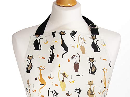 Delantal de Cocina para Mujer Ajustable con Bolsillo, con Diseño Elegante de Gato, Regalo para las Mujeres, Cocineros y Amantes de los Gatos